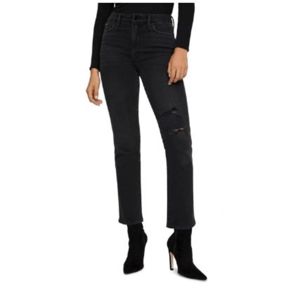 Good American Good Classic Ripped High Waist Straight Leg Jeans Black SZ 0 (25)